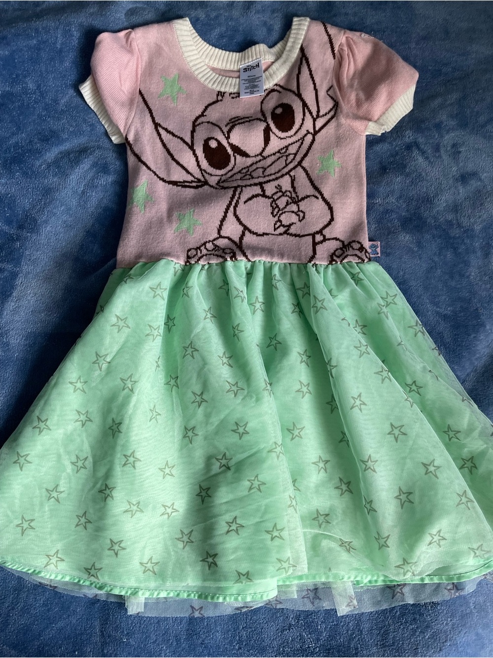 Disney Pink Knit Top with Mint Star Tulle Skirt Dress